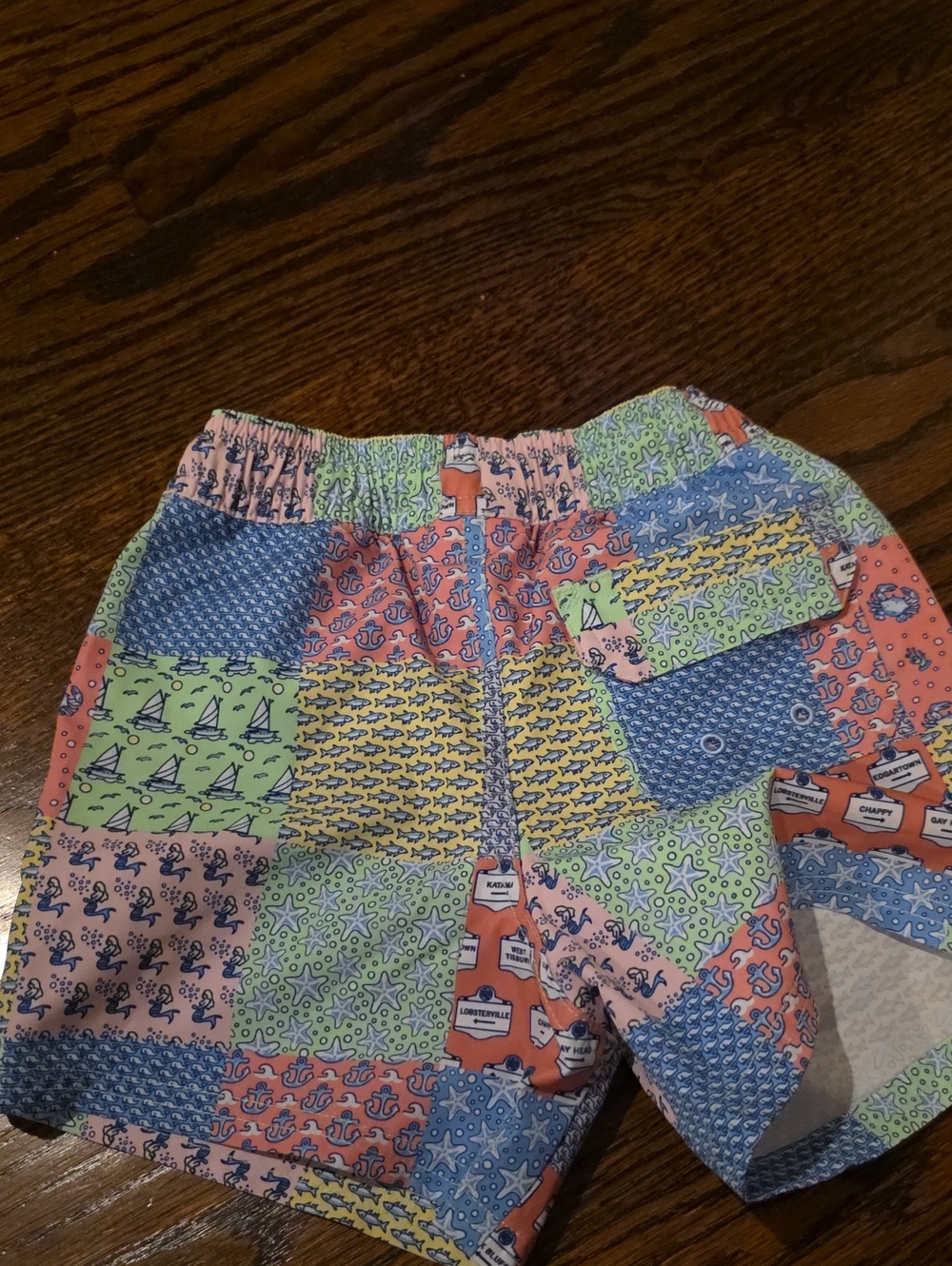 Vineyard Vines Patchwork Print Kids Swim Trunks in Pink, Blue, Green, Yellow
